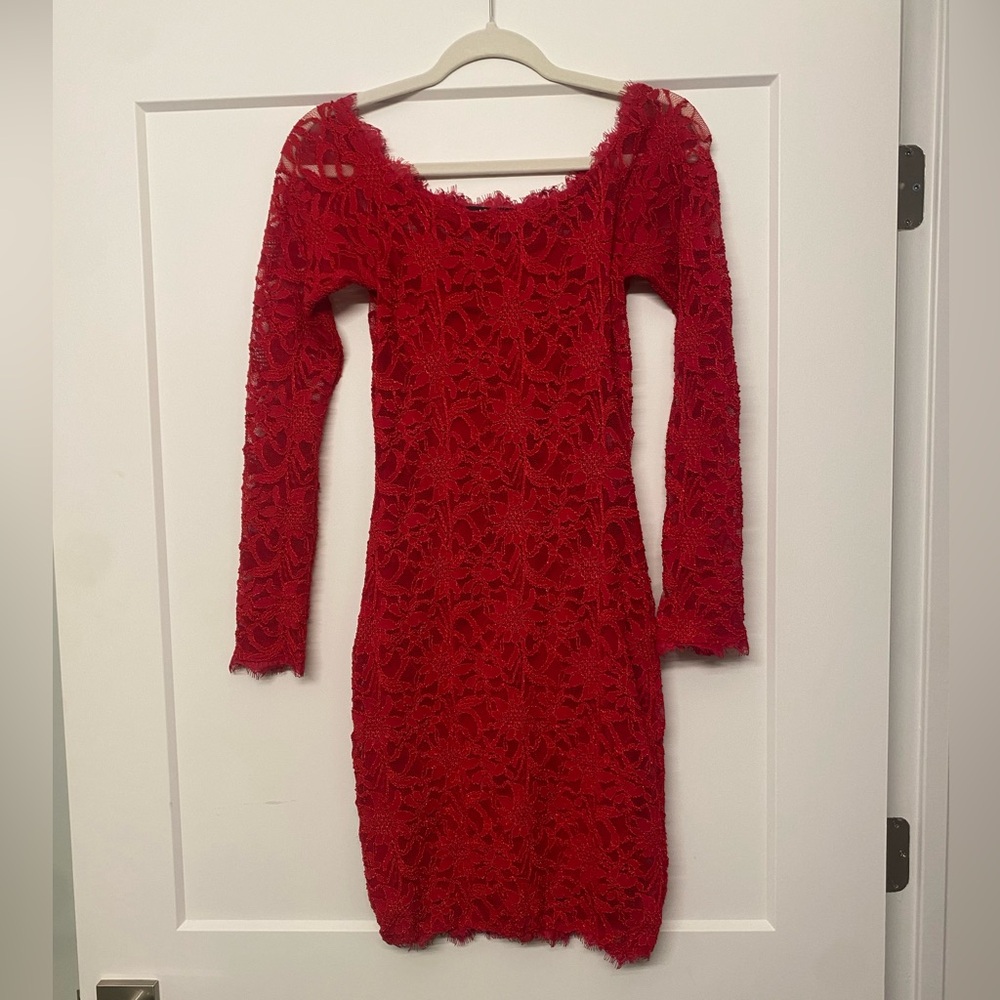 Jump Red Lace Long Sleeve Dress